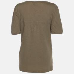 Pre Owned Marina Sport by Marina Rinaldi Khaki Jersey Knitted Embroidered Top L