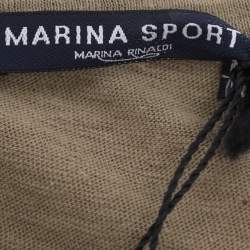 Pre Owned Marina Sport by Marina Rinaldi Khaki Jersey Knitted Embroidered Top L