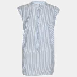 Pre Owned Marina Rinaldi Blue/White Stripe Cotton Silk Sleeveless Top L