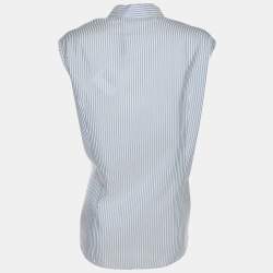 Pre Owned Marina Rinaldi Blue/White Stripe Cotton Silk Sleeveless Top L