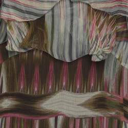 Pre Owned Marina Rinaldi Multicolor Aztec Print Silk Dress L