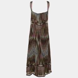 Pre Owned Marina Rinaldi Multicolor Aztec Print Silk Dress L