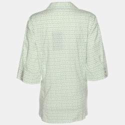Pre Owned Marina Rinaldi Green Stretch Cotton Spot Print 3/4 Sleeve Shirt L