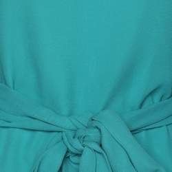 Pre Owned Marina Rinaldi Teal Silk Floral Applique Belted Top L