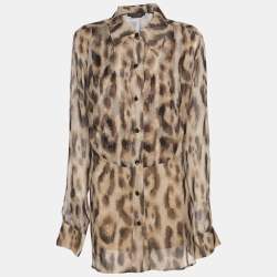 Pre Owned Marina Rinaldi Brown Printed Silk Shirt L