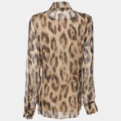 Pre Owned Marina Rinaldi Brown Printed Silk Shirt L