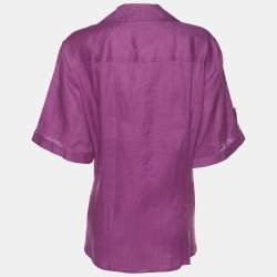 Pre Owned Marina Sport by Marina Rinaldi Purple Linen Short Sleeve Shirt L