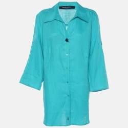 Pre Owned Marina Rinaldi Green Linen Stirrup Sleeve Plain Shirt L