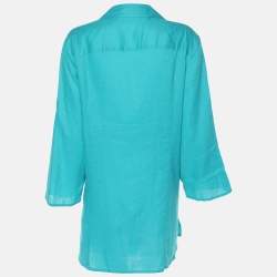 Pre Owned Marina Rinaldi Green Linen Stirrup Sleeve Plain Shirt L