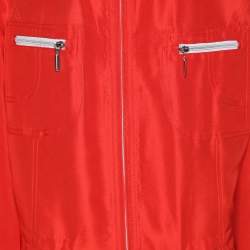 Pre Owned Marina Rinaldi Orange Silk Zip Up Patch Pocket Jacket L