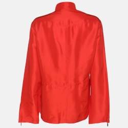 Pre Owned Marina Rinaldi Orange Silk Zip Up Patch Pocket Jacket L