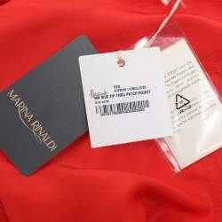 Pre Owned Marina Rinaldi Orange Silk Zip Up Patch Pocket Jacket L