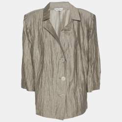 Pre Owned Marina Rinaldi Grey Texture Linen Blend Blazer L
