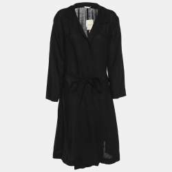 Pre Owned Marina Rinaldi Black Linen Belted Dress L