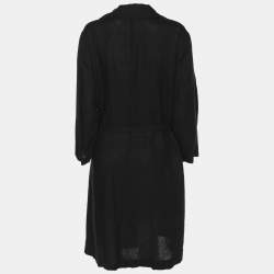 Pre Owned Marina Rinaldi Black Linen Belted Dress L