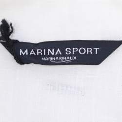 مملوكة مسبقًا Marina Sport by Marina Rinaldi White Line Embroidered Button Front Shirt L