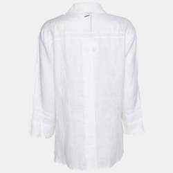 مملوكة مسبقًا Marina Sport by Marina Rinaldi White Line Embroidered Button Front Shirt L