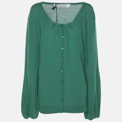 Pre Owned Marina Rinaldi Green Cashmere Knit Button Front Sweater XL