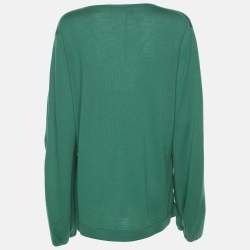 Pre Owned Marina Rinaldi Green Cashmere Knit Button Front Sweater XL