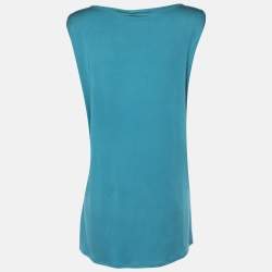 Pre Owned Marina Rinaldi Metallic Blue Jersey Sleeveless Tops L