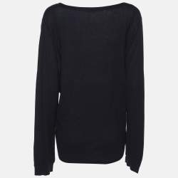 Pre Owned Voyage by Marina Rinaldi Navy Blue/White Knit Shrug L