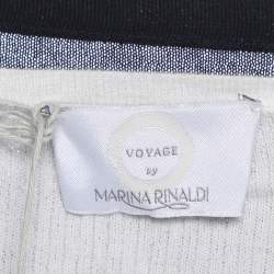 Pre Owned Voyage by Marina Rinaldi Navy Blue/White Knit Shrug L