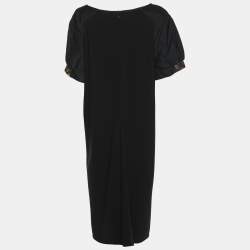 Pre Owned Marina Rinaldi Black Jersey and Nylon Short Sleeve Midi Dress XL