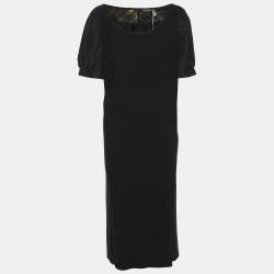 Pre Owned Marina Rinaldi Black Jersey and Nylon Short Sleeve Midi Dress XL
