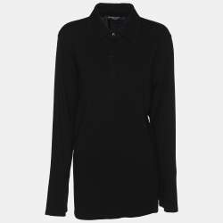 Pre Owned Marina Sport by Marina Rinaldi Black Jersey Embellished Collar Full Sleeve T-Shirt L