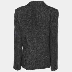 Pre Owned Marina Rinaldi Grey Tweed Single Breasted Blazer L