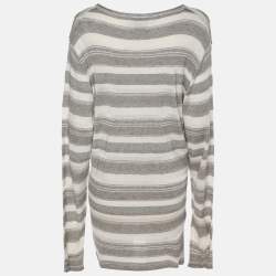 مملوكة مسبقًا كارديجان فوييج مارينا رينالدي رمادي/أوف وايت مخطط مطاطي محبوك طقم مقاس كبير