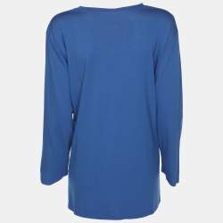 Pre Owned Marina Sport by Marina Rinaldi Blue Jersey Crystal Embellished V Neck Sweater L