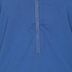 Pre Owned Marina Sport by Marina Rinaldi Blue Jersey Crystal Embellished V Neck Sweater L