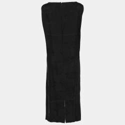 Pre Owned Marina Rinaldi Black Brocade Nylon Sleeveless Midi Dress L