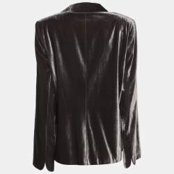 Pre Owned Marina Rinaldi Metallic Grey Velvet Single Breasted Blazer L