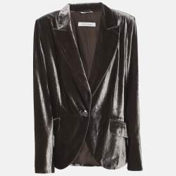 Pre Owned Marina Rinaldi Metallic Grey Velvet Single Breasted Blazer L