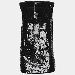 Pre Owned Marina Rinaldi Black Jersey Sequin Tank Top L