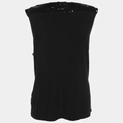 Pre Owned Marina Rinaldi Black Jersey Sequin Tank Top L