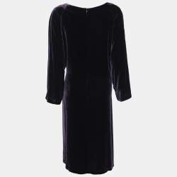 Pre Owned Marina Sport by Marina Rinaldi Purple Velvet Pleated Long Sleeve Mini Dress L