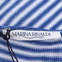 Pre Owned Marina Rinaldi Blue Stripe Stretch Knit Cardigan L