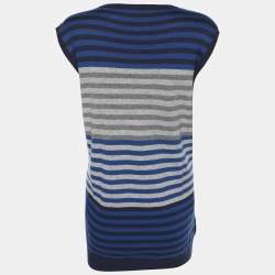 Pre Owned Marina Sport by Marina Rinaldi Blue Striped Knit Half Sleeve Sweater L