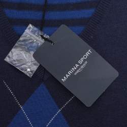 Pre Owned Marina Sport by Marina Rinaldi Blue Striped Knit Half Sleeve Sweater L