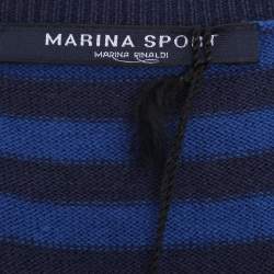 Pre Owned Marina Sport by Marina Rinaldi Blue Striped Knit Half Sleeve Sweater L