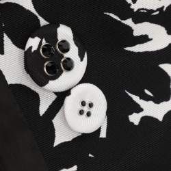 Pre Owned Marina Rinaldi White/Black Printed Cotton Blend Belted Overcoat L