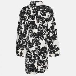 Pre Owned Marina Rinaldi White/Black Printed Cotton Blend Belted Overcoat L