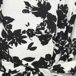 Pre Owned Marina Rinaldi White/Black Printed Cotton Blend Belted Overcoat L