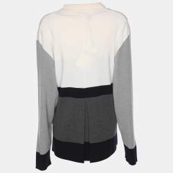 Pre Owned Marina Rinaldi Grey/Cream Knit Button Front Sweater L