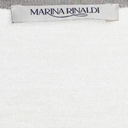 Pre Owned Marina Rinaldi Grey/Cream Knit Button Front Sweater L