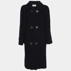 Pre Owned Voyage by Marina Rinaldi Navy Blue Wool Blend Double Breasted Long Jacket L