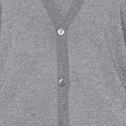 Pre Owned Marina Sport by Marina Rinaldi Grey/Silver Lurex Knit Button Front Sweater L